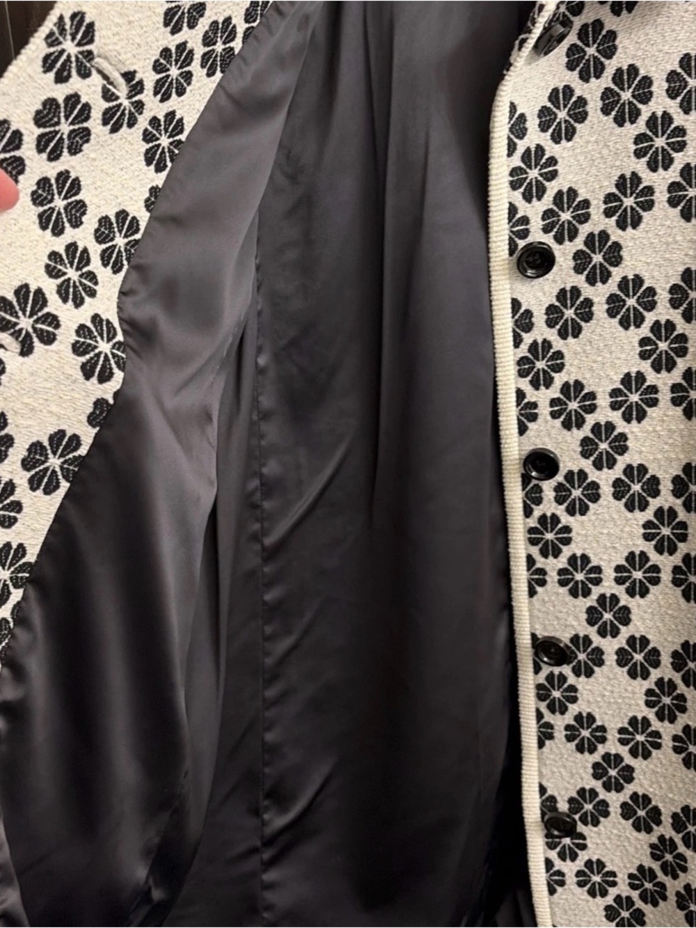kate spade Black & White Floral Bouclé Trench Coat - Picture 5 of 5